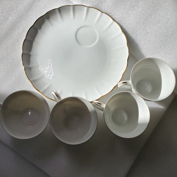 Set of 11 Vintage Dessert White Fine Porcelain Plates with 4 Teacups - Picture 2 of 11